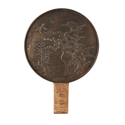 Miroir Meiji Ancien en Bronze Forme Ronde Japon XIXe Siècle