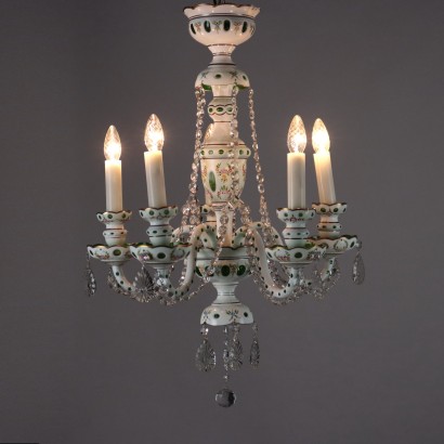 Antiker 5 Lichter Kronleuchter aus Böhmischen Glas Italien des XX Jhs