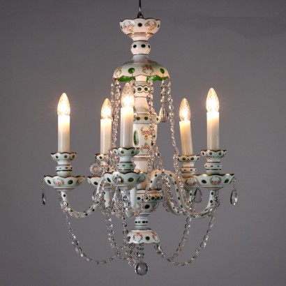 Antique 5 Light Chandelier Bohemian Glass Italy XX Century