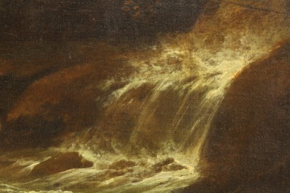Italian Landscape Painting with Waterfall and Figures