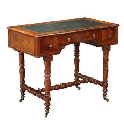 Antiker Viktorianischer Schreibtisch Mahagoni Furniert des XIX Jhs