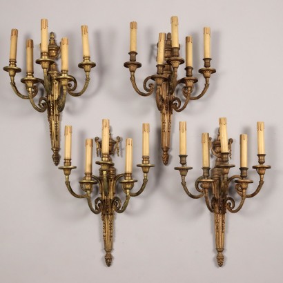 Antike Wandlampen mit 4 Lichtern im Neoklassizistischem Stil Bronze