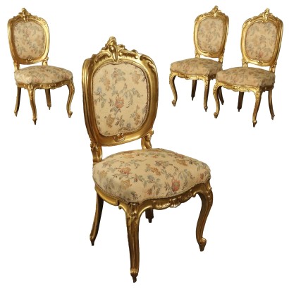 Group of Antique Chairs Neo-Baroque Style Walnut Italy XIX Century