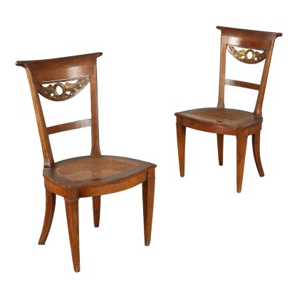 Pair of Antique Chairs Empire Style Walnut Italy XIX Century