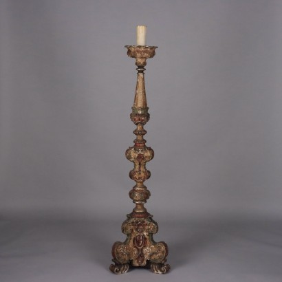 Antiker Kerzenhalter im Barockstil aus Holz Italien des XX Jhs