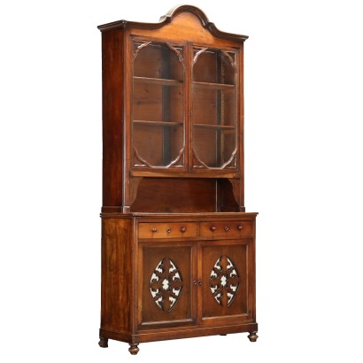 Antique Double Top Showcase with Drawers Walnut Italy XX Century