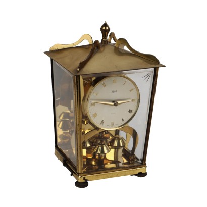 Vintage 1950s Schatz Countertop Clock Brass Glass Germany