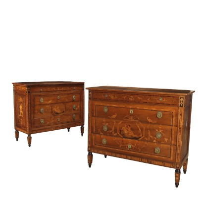 Pair of Antique Neoclassical Chests of Drawers Walnut XIX Century