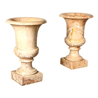Paar Alte Vasen aus Marmor mit Basis Italien des XIX Jhs
