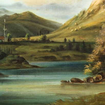 Malerei Landschaft mit Fluss und Figuren 1