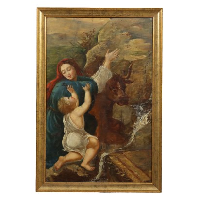 Antikes Gemälde Figuren Öl auf Leinwand XVIII-XIX Jhd