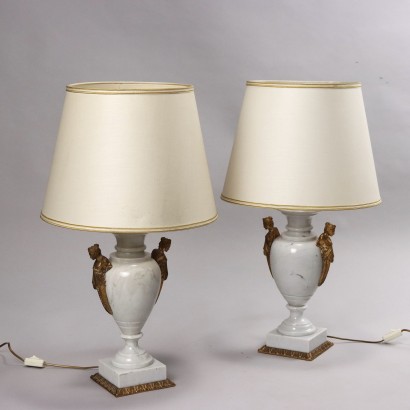 Paar Vintage Lampen aus Marmor und Messing Italien des XX Jhs