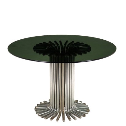 Vintage Runder Tisch aus Glas Metall Italien der 60er-70er Jahre