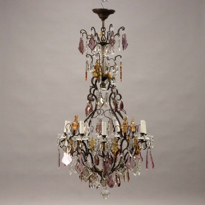 Antique 8-Lights Chandelier Crystal Italy XX Century