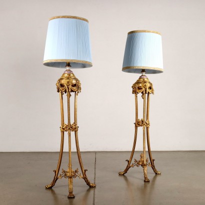 Paar Antike Stehlampe aus Vergoldetem Bronze des XX Jhs