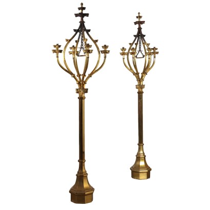Pair of Antique Floor Lamps Gilded Bronze Italy XX Century