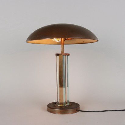 Lampe de Table Vintage en Cuivre et Verre Italie Années 50-60