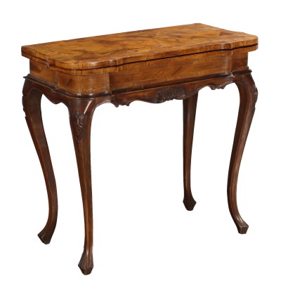 Table à Jeu Ancien Style Baroque Noyer Italie XXe Siècle