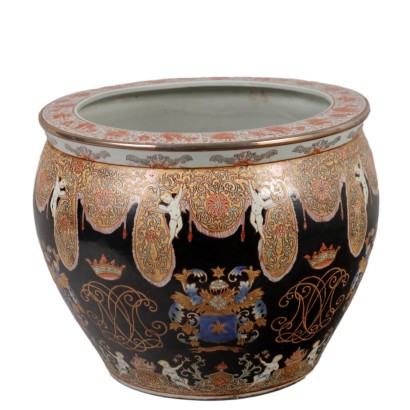 Antique Cachepot Decorated Porcelain China XX Century