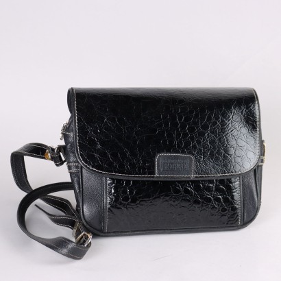 Vintage Bag G. Ferré Black Crocodile Printed Leather Italy 80s-90s