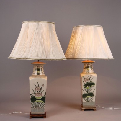 Pair of Antique Lamps Decorated Porcelain China XX Century
