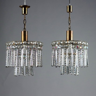 Pair of Antique Chandeliers Brass Glass Italy XX Century