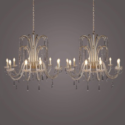 Pair of Antique Chandeliers Crystal Italy XX Century