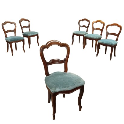 Group of 6 Antique Chairs Louis Philippe Walnut Italy XIX Century