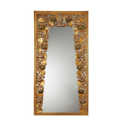 Antiker Spiegel im Asiatischem Stil Vergoldetes Holz Italien XX Jhd