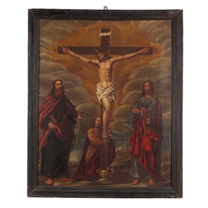 Cuadro de crucifixión con santos.