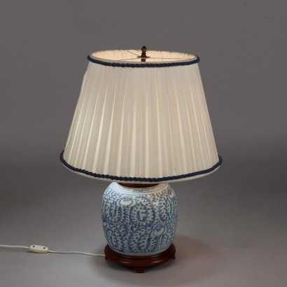 Antique Table Lamp Brass Wood Porcelain China XX Century