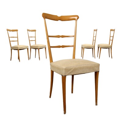 Gruppe aus 5 Vintage Stühle aus Buchenholz Kunstleder 50er Jahre