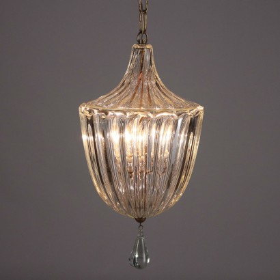 Vintage Deckenlampe aus Messing und Glas Italien der 50er-60er Jahre