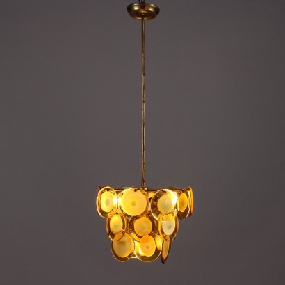 Vintage 1970s Vistosi Ceiling Lamp Brass Blown Glass