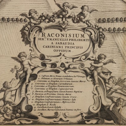 Radierung mit Karte von Racconigi 1726,Raconisium - Karte von Racconigi,Radierung mit Karte von Racconigi 1726