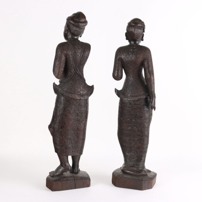Pair of Burmese Wooden Figures
