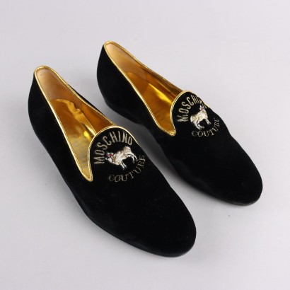 Second Hand Loafers by Moschino Black Velvet UK Size 6