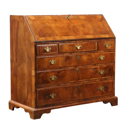 Antique Flap Cabinet Walnut Oak 6 Drawers England XIX Century