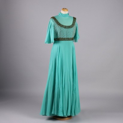 Vintage 1960s Evening Dress Green Chiffon UK Size 12