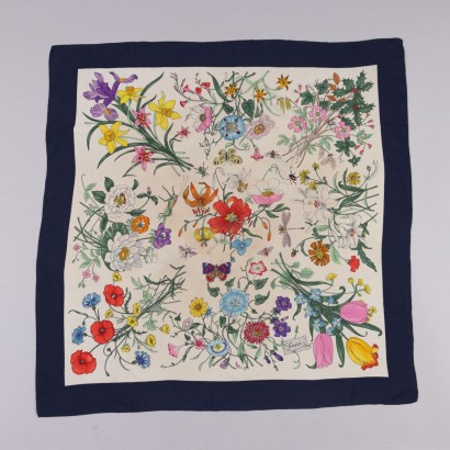 Vintage Schal Gucci Flora aus Kremefarbene Seide Italien