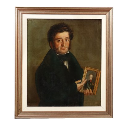 Antikes Gemälde mit Herrenporträt Öl auf Leinwand 1833