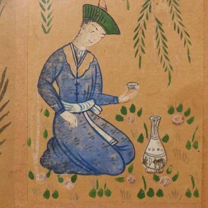 Groupe de six miniatures iraniennes peintes