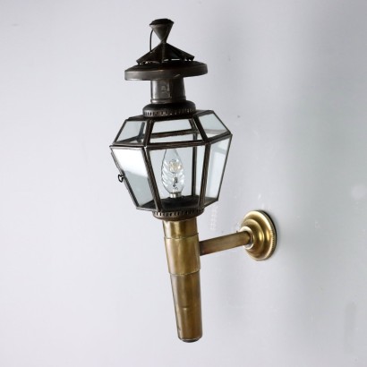 Antique Lantern Shaped Wall Lamp Brass Italy XX Century