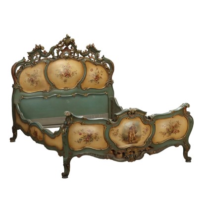 Antique Baroque Style Bed Lacquered Wood Italy XX Century