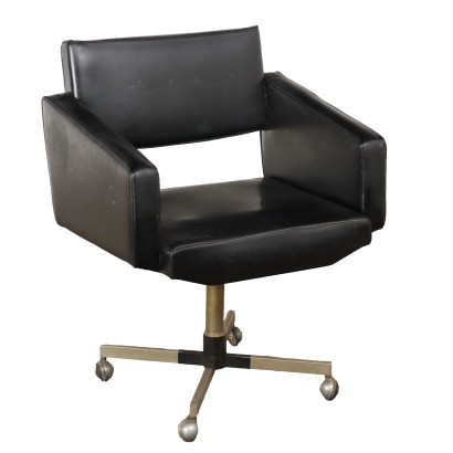 Vintage 1960s Swivel Chair Leatherette Aluminium Italy