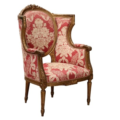 Antique Neoclassical Style Armchair Wood Fabric XIX-XX Century