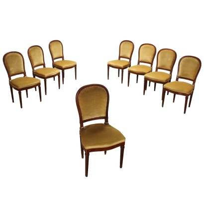 Group of 8 Antique Chairs Mahogany Veneered Italy XX Century