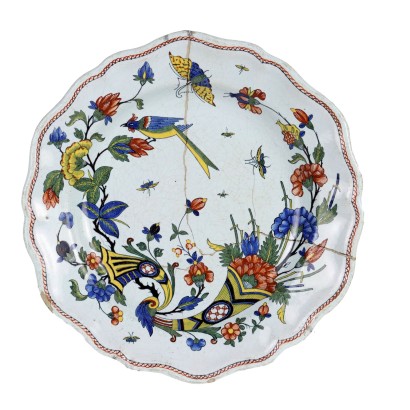 Antique Plate Majolica of Rouen France Mid XIX Century