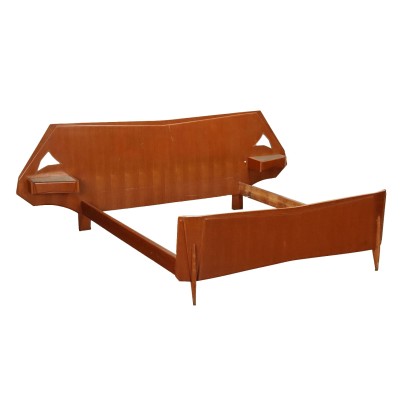 Vintage 1960s Double Bed Teak Veneer Wood Italy