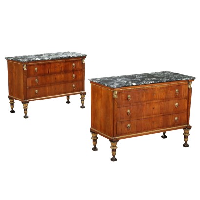 Pair of Antique Empire Chests of Drawers Walnut XIX Century